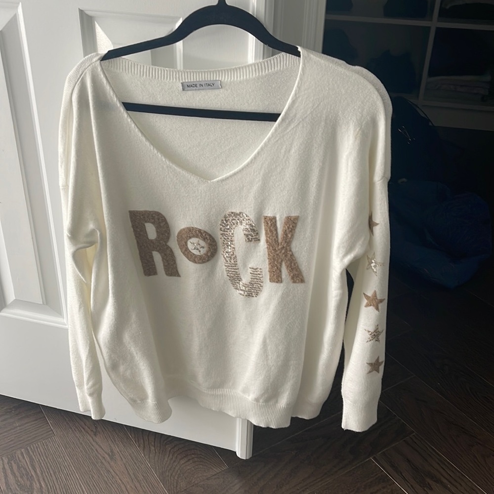 Italian cream sweater size small words ROCK I. Different materials
